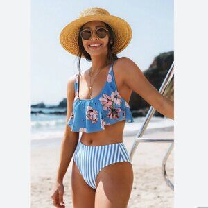 Kayla Floral And Striped Bikini